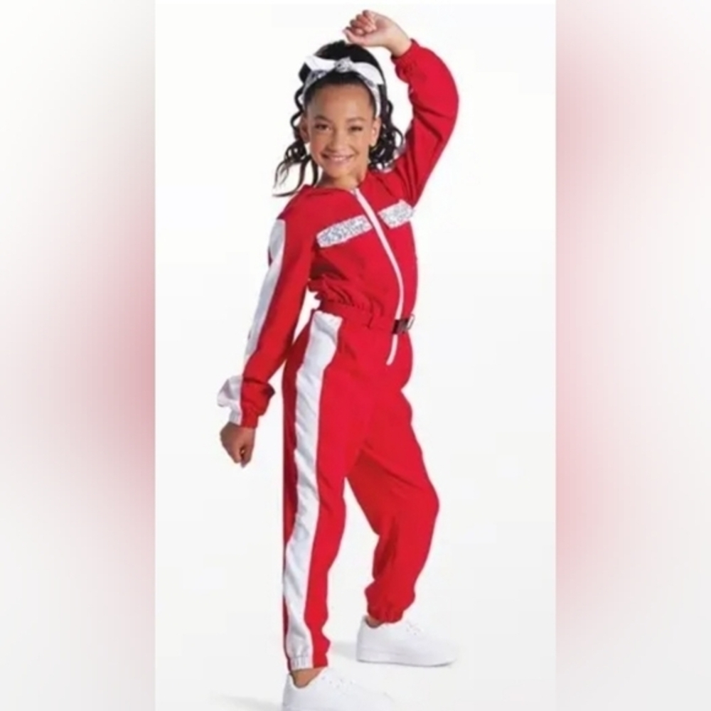 Weissman Where My Girls At Red and White Hooded Jumpsuit with Front Zip XLC